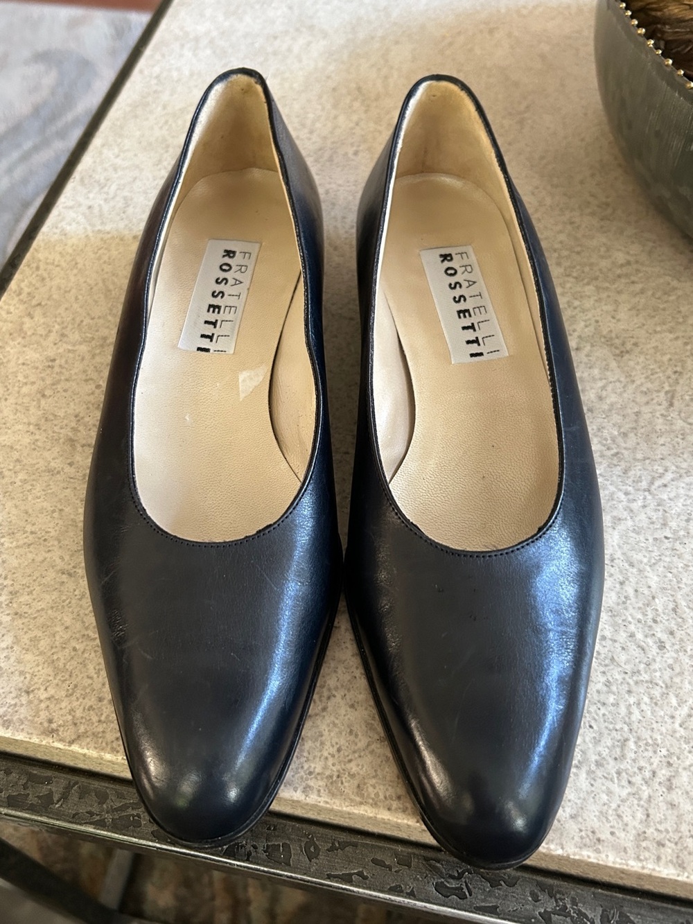 NEW VTG Fratelli Rossetti Navy Blue Leather Flat Shoes Italy 36.5 US 6.5